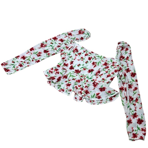 Missguided White Floral Long Sleeve Shirt Tie Up Front and Puff Sleeves - Picture 4 of 5